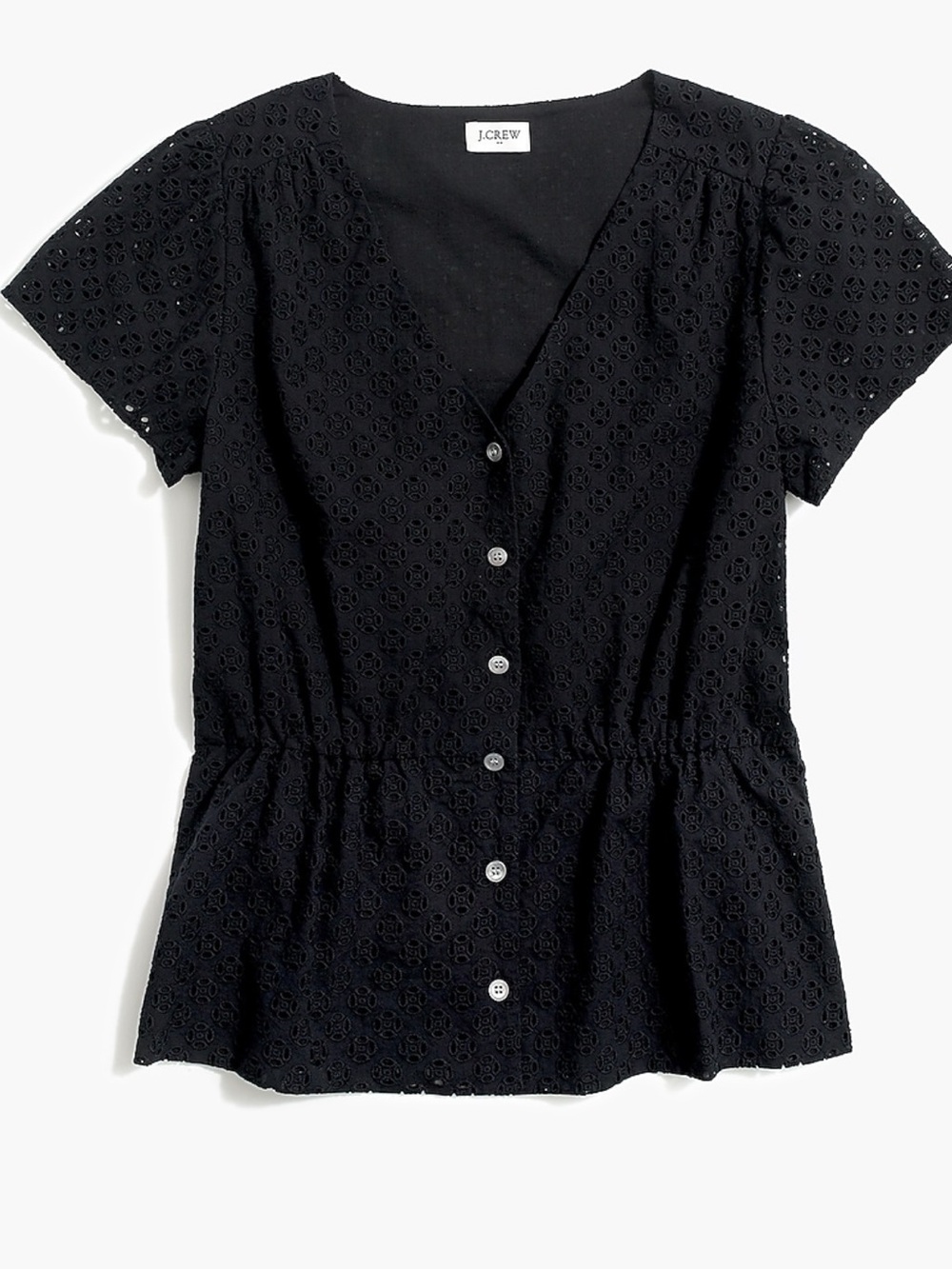 J. Crew, Size 8 Black Eyelet Blouse, Front Button